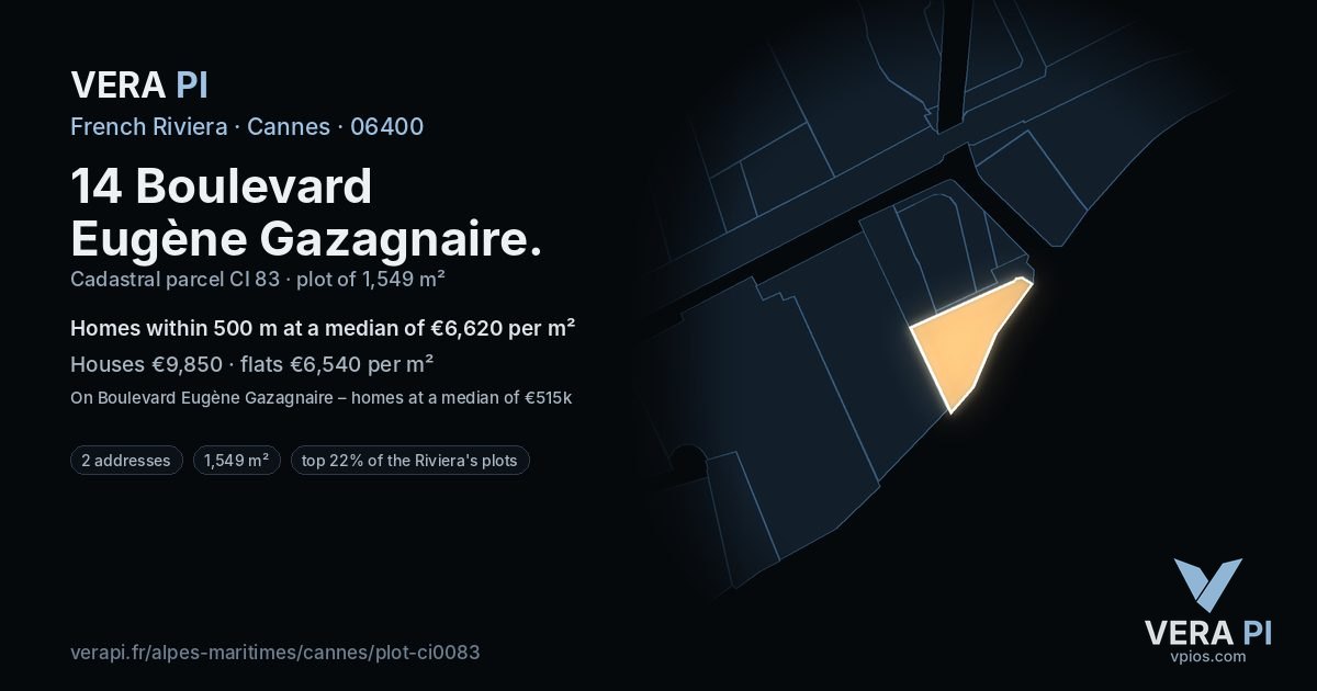 14 Boulevard Eugène Gazagnaire, Cannes at night – the plot lit, the parcels around coloured by the prices near them