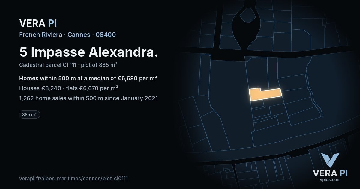 5 Impasse Alexandra, Cannes at night – the plot lit, the parcels around coloured by the prices near them