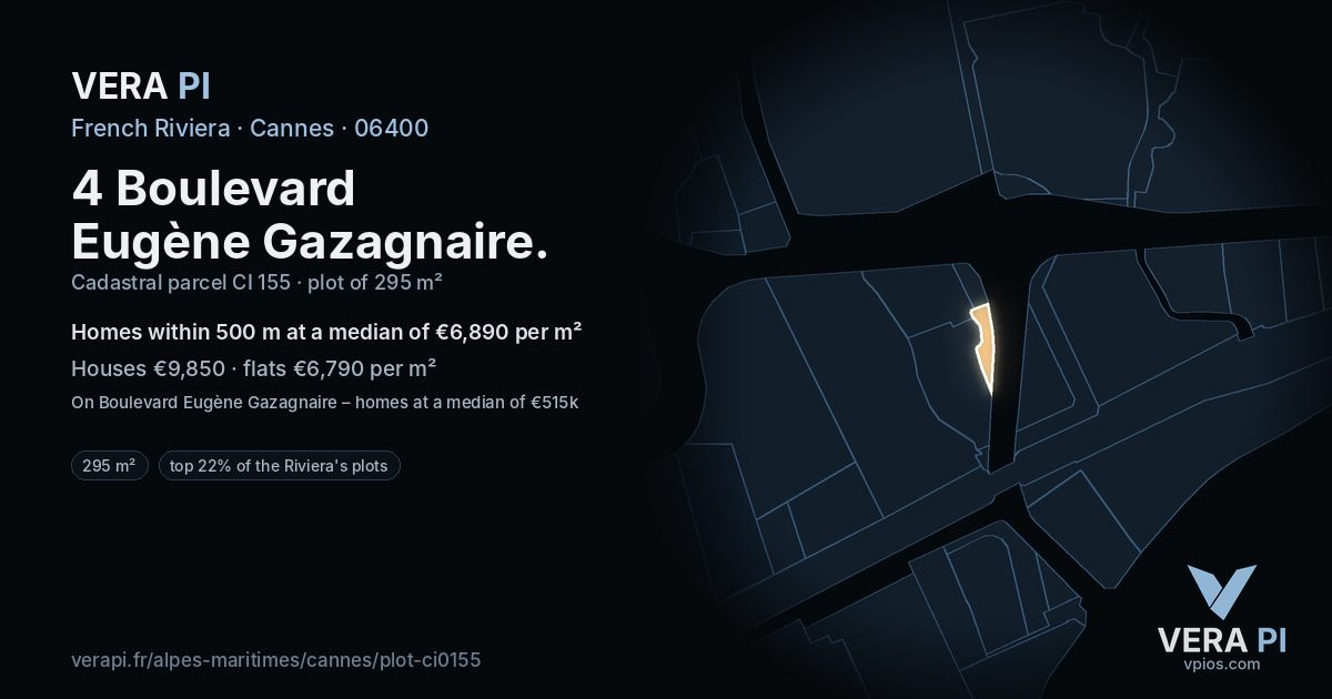 4 Boulevard Eugène Gazagnaire, Cannes at night – the plot lit, the parcels around coloured by the prices near them