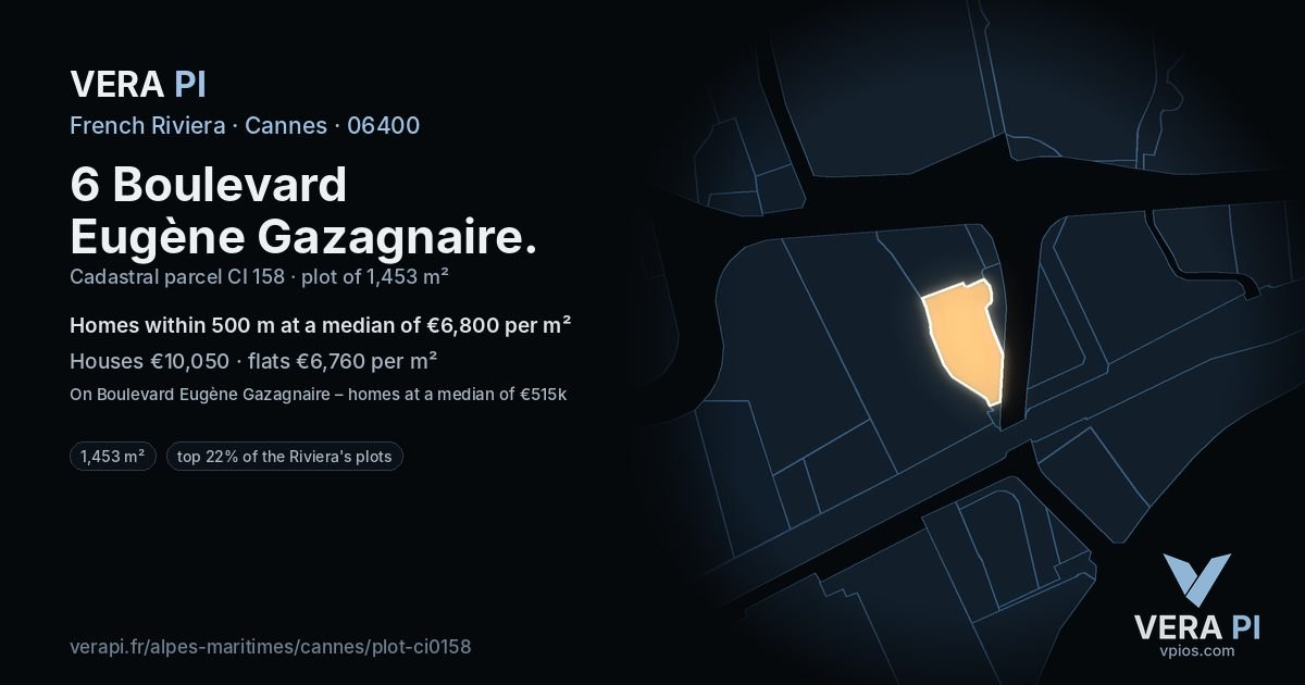 6 Boulevard Eugène Gazagnaire, Cannes at night – the plot lit, the parcels around coloured by the prices near them