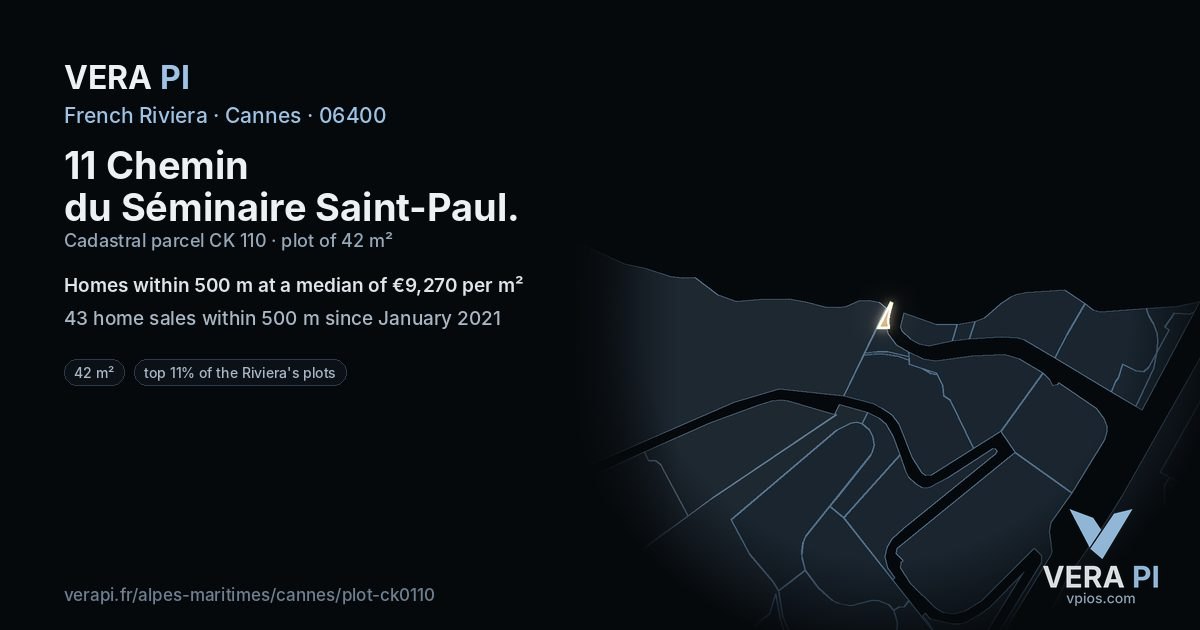 11 Chemin du Séminaire Saint-Paul, Cannes at night – the plot lit, the parcels around coloured by the prices near them