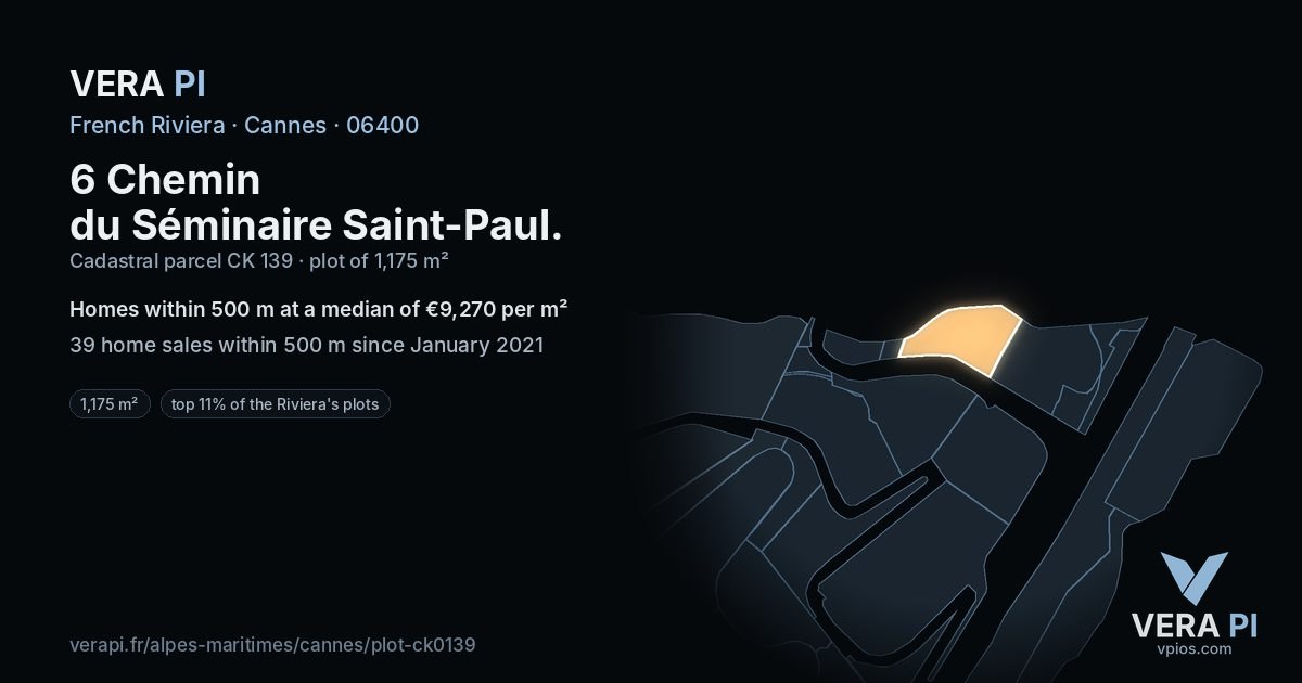 6 Chemin du Séminaire Saint-Paul, Cannes at night – the plot lit, the parcels around coloured by the prices near them