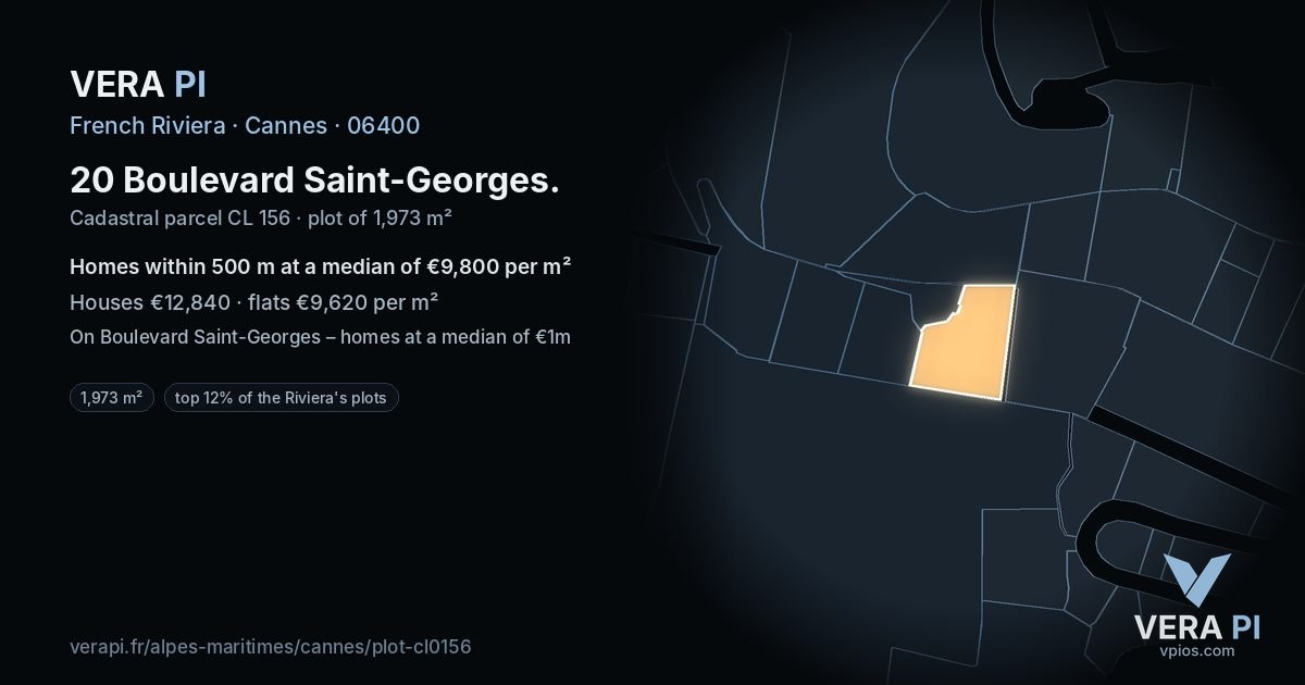 20 Boulevard Saint-Georges, Cannes at night – the plot lit, the parcels around coloured by the prices near them