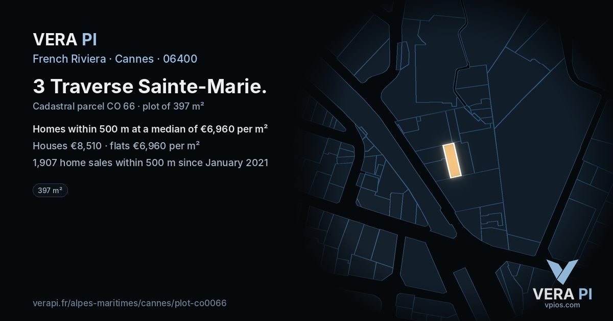 3 Traverse Sainte-Marie, Cannes at night – the plot lit, the parcels around coloured by the prices near them