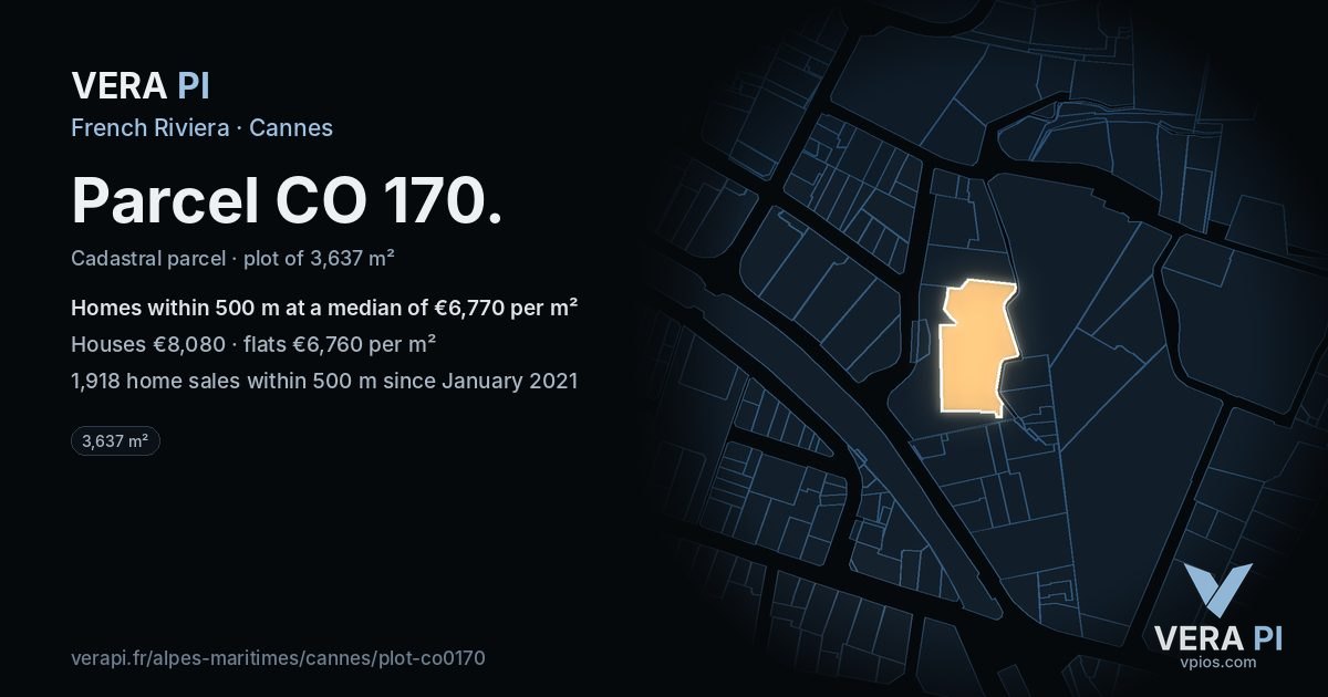 Parcel CO 170, Cannes at night – the plot lit, the parcels around coloured by the prices near them