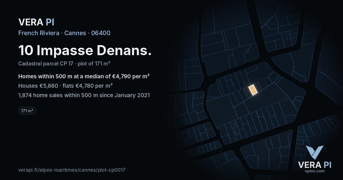 10 Impasse Denans, Cannes at night – the plot lit, the parcels around coloured by the prices near them