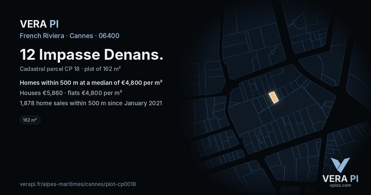 12 Impasse Denans, Cannes at night – the plot lit, the parcels around coloured by the prices near them