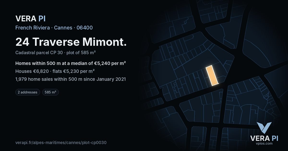 24 Traverse Mimont, Cannes at night – the plot lit, the parcels around coloured by the prices near them