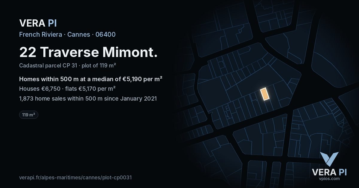 22 Traverse Mimont, Cannes at night – the plot lit, the parcels around coloured by the prices near them