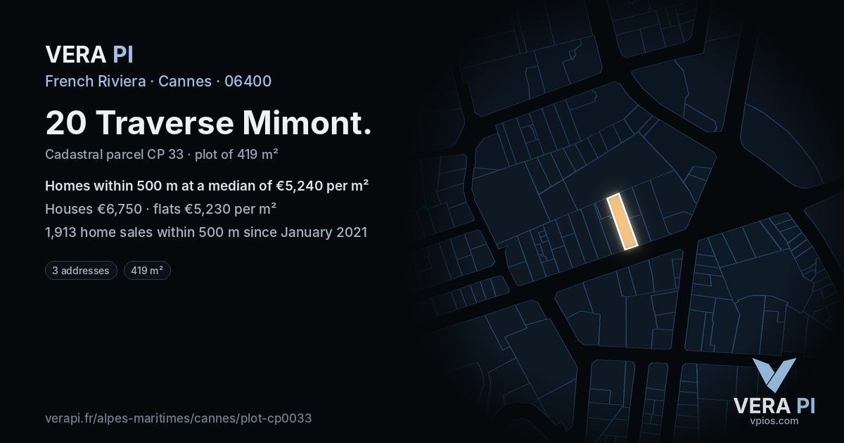 20 Traverse Mimont, Cannes at night – the plot lit, the parcels around coloured by the prices near them