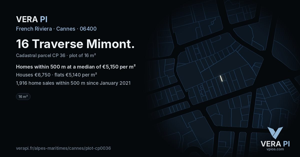 16 Traverse Mimont, Cannes at night – the plot lit, the parcels around coloured by the prices near them