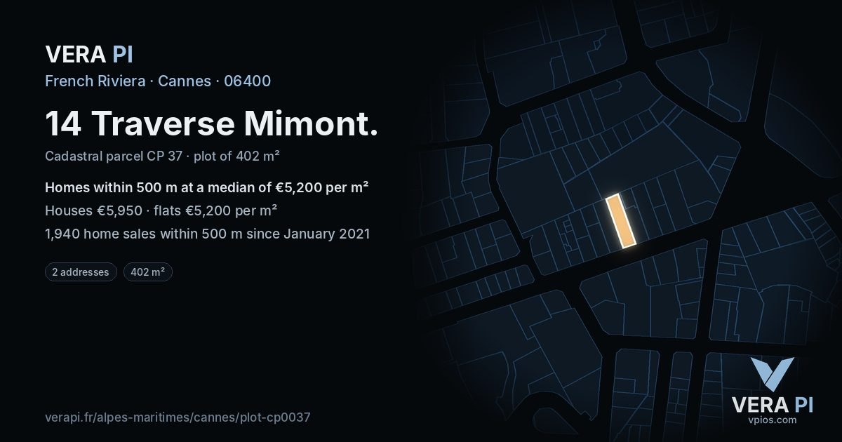 14 Traverse Mimont, Cannes at night – the plot lit, the parcels around coloured by the prices near them