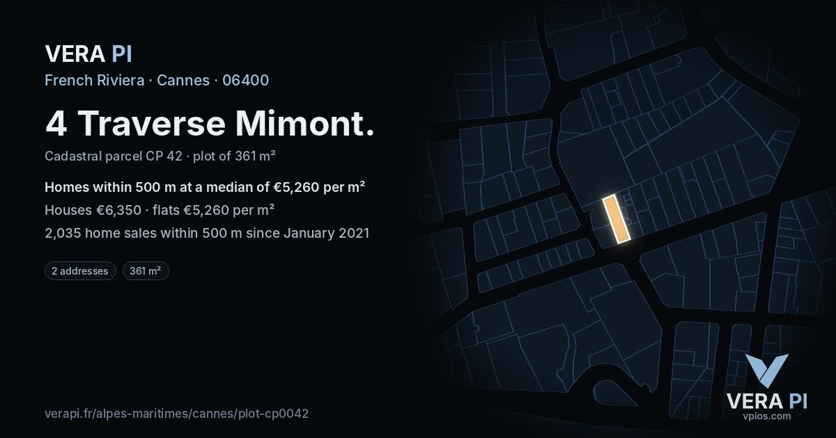4 Traverse Mimont, Cannes at night – the plot lit, the parcels around coloured by the prices near them