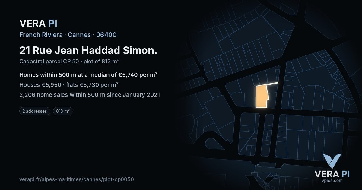 21 Rue Jean Haddad Simon, Cannes at night – the plot lit, the parcels around coloured by the prices near them