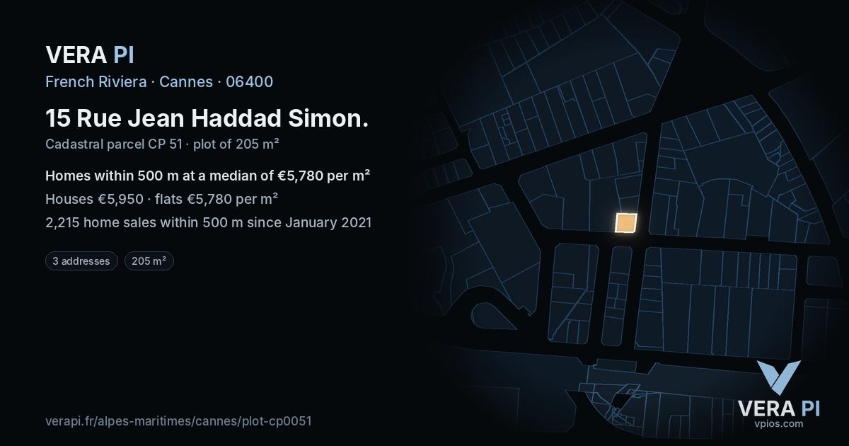 15 Rue Jean Haddad Simon, Cannes at night – the plot lit, the parcels around coloured by the prices near them