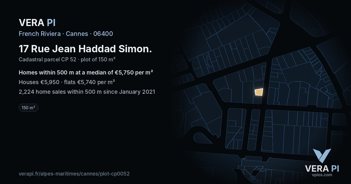 17 Rue Jean Haddad Simon, Cannes at night – the plot lit, the parcels around coloured by the prices near them