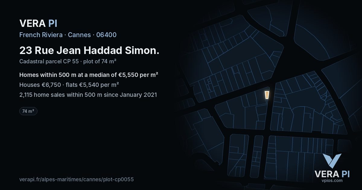 23 Rue Jean Haddad Simon, Cannes at night – the plot lit, the parcels around coloured by the prices near them