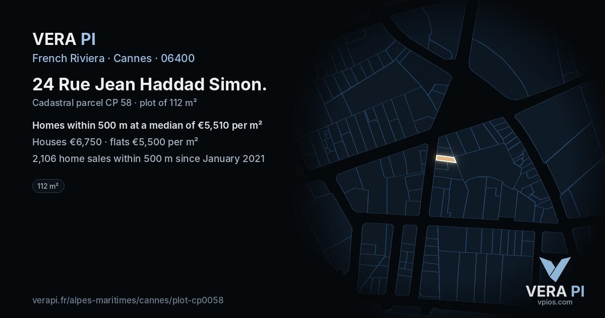 24 Rue Jean Haddad Simon, Cannes at night – the plot lit, the parcels around coloured by the prices near them