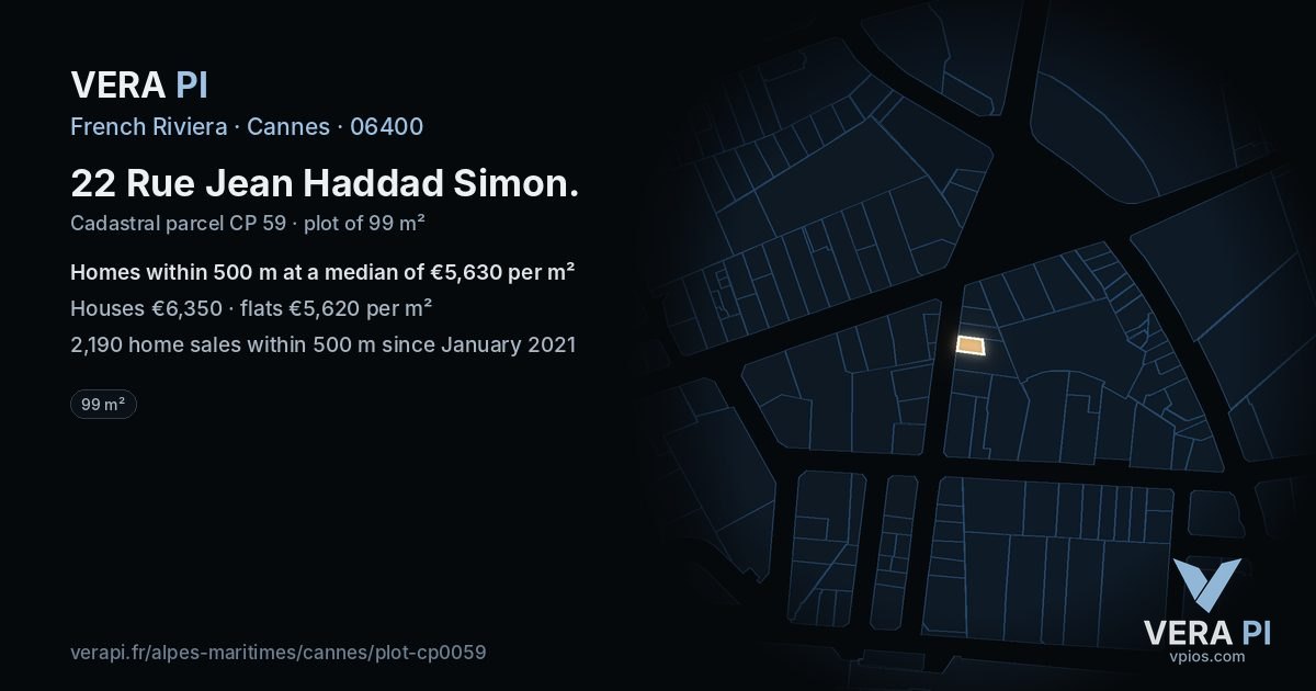 22 Rue Jean Haddad Simon, Cannes at night – the plot lit, the parcels around coloured by the prices near them