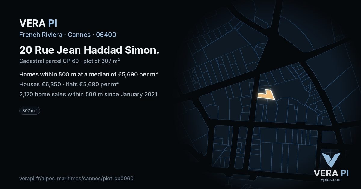 20 Rue Jean Haddad Simon, Cannes at night – the plot lit, the parcels around coloured by the prices near them