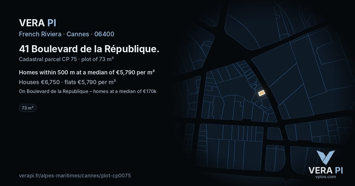 41 Boulevard de la République, Cannes at night – the plot lit, the parcels around coloured by the prices near them