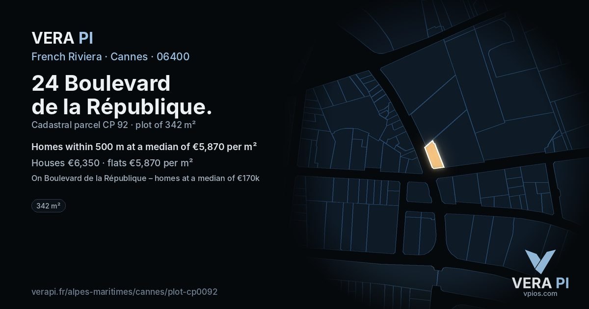 24 Boulevard de la République, Cannes at night – the plot lit, the parcels around coloured by the prices near them