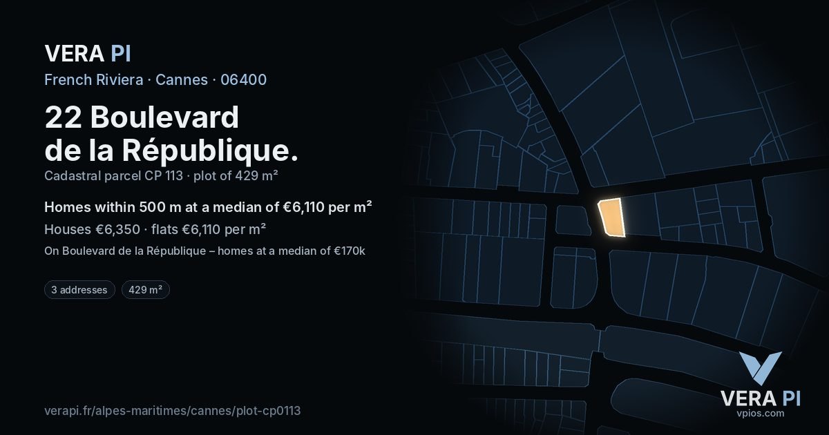 22 Boulevard de la République, Cannes at night – the plot lit, the parcels around coloured by the prices near them