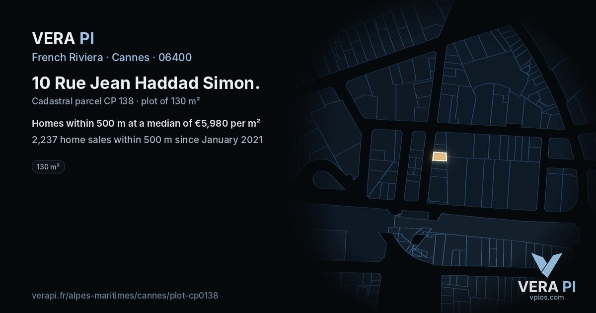 10 Rue Jean Haddad Simon, Cannes at night – the plot lit, the parcels around coloured by the prices near them