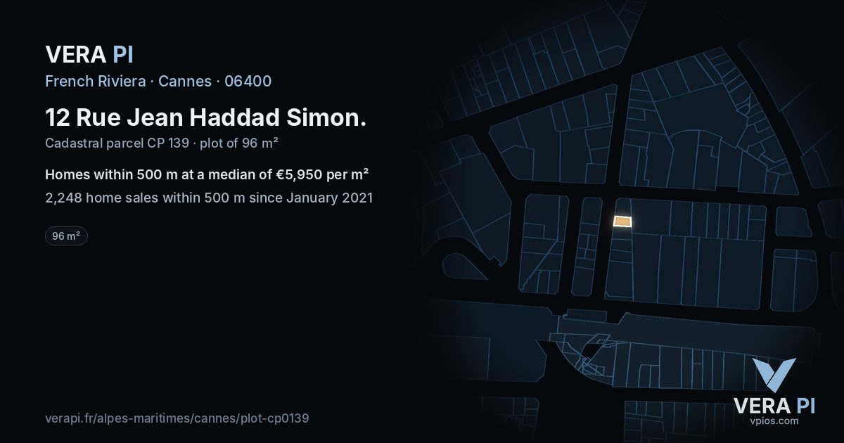 12 Rue Jean Haddad Simon, Cannes at night – the plot lit, the parcels around coloured by the prices near them