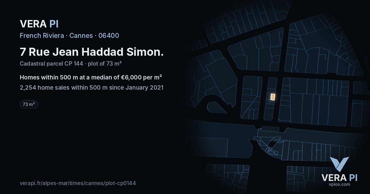 7 Rue Jean Haddad Simon, Cannes at night – the plot lit, the parcels around coloured by the prices near them
