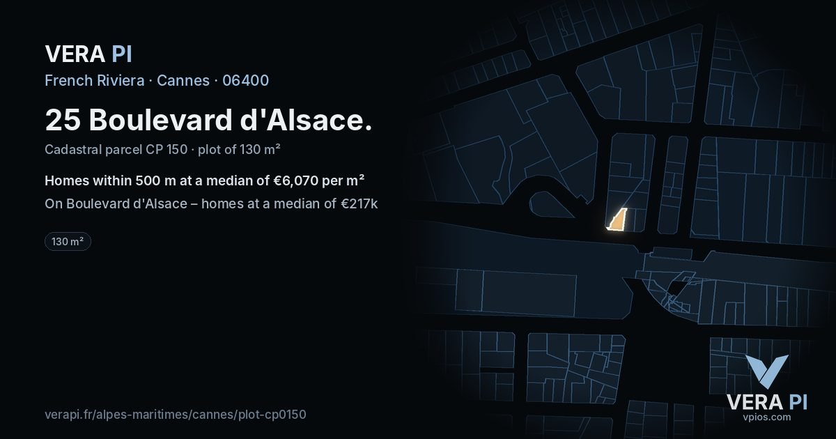 25 Boulevard d'Alsace, Cannes at night – the plot lit, the parcels around coloured by the prices near them