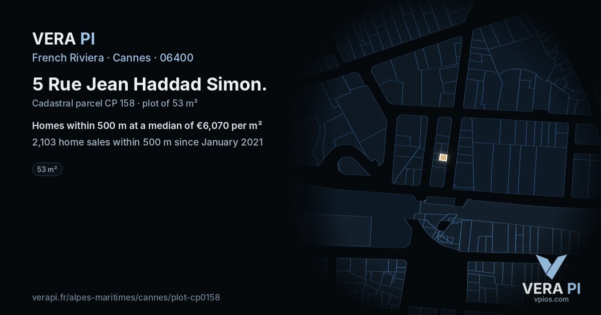 5 Rue Jean Haddad Simon, Cannes at night – the plot lit, the parcels around coloured by the prices near them