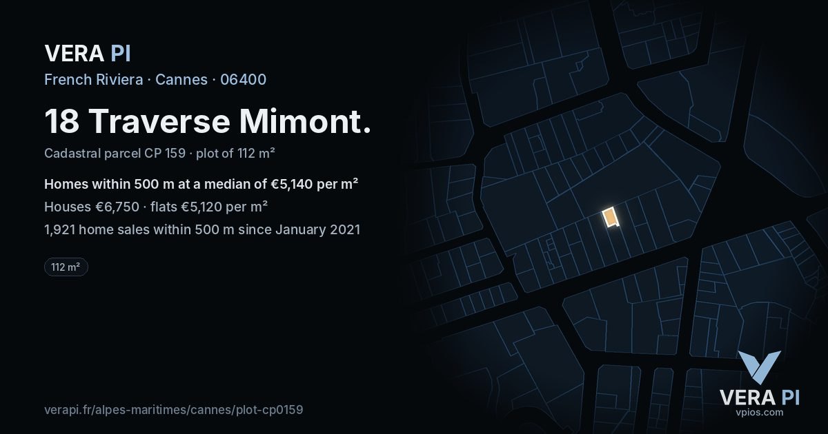 18 Traverse Mimont, Cannes at night – the plot lit, the parcels around coloured by the prices near them