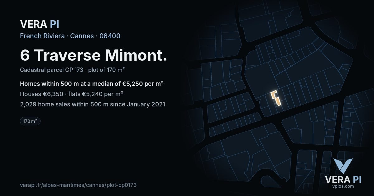 6 Traverse Mimont, Cannes at night – the plot lit, the parcels around coloured by the prices near them