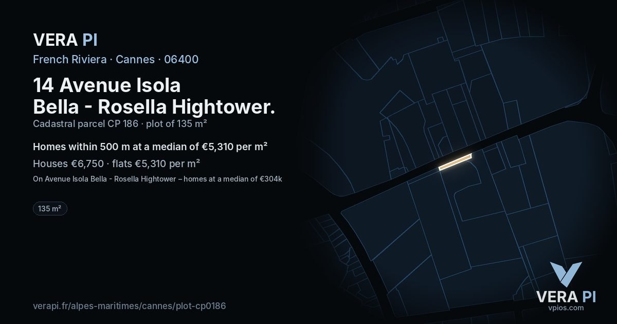 14 Avenue Isola Bella - Rosella Hightower, Cannes at night – the plot lit, the parcels around coloured by the prices near them