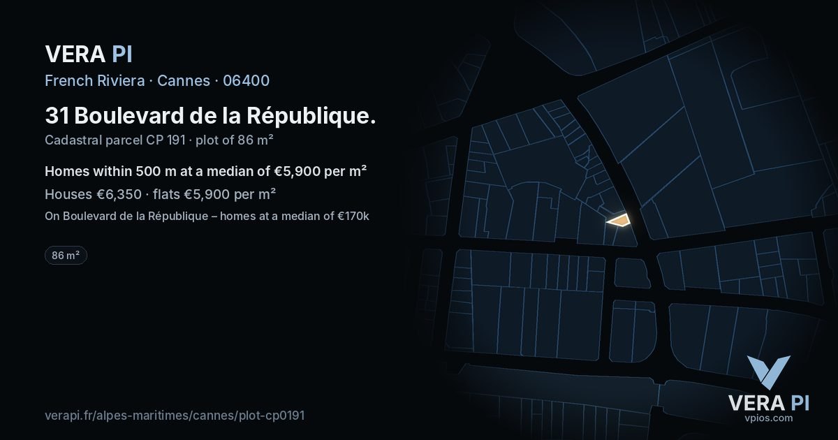 31 Boulevard de la République, Cannes at night – the plot lit, the parcels around coloured by the prices near them