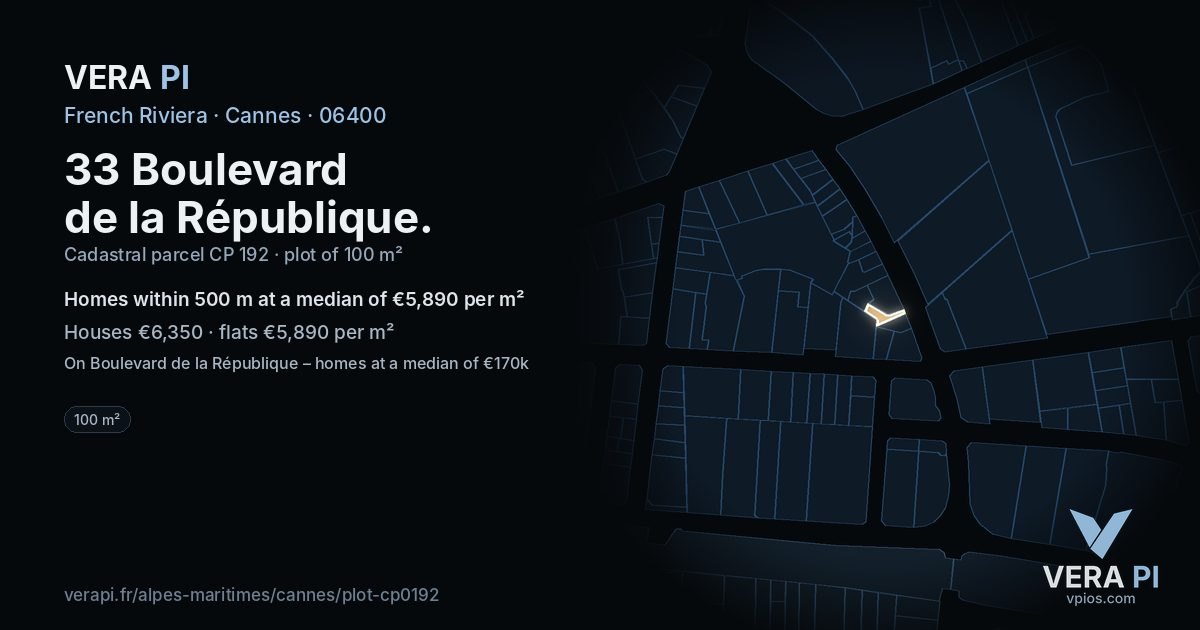 33 Boulevard de la République, Cannes at night – the plot lit, the parcels around coloured by the prices near them