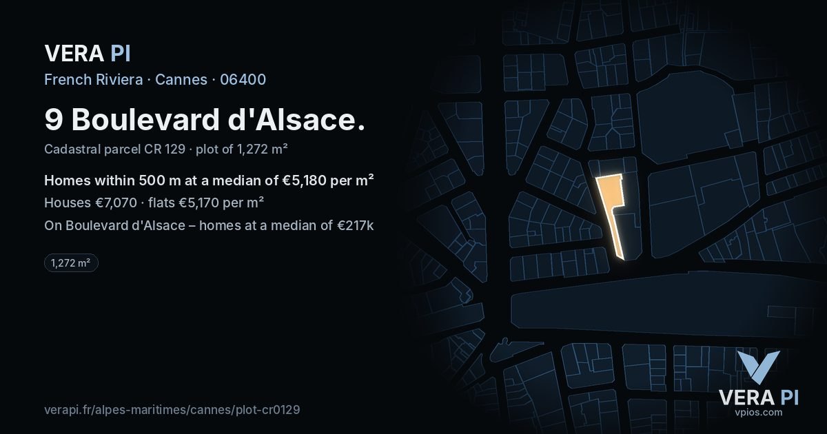9 Boulevard d'Alsace, Cannes at night – the plot lit, the parcels around coloured by the prices near them
