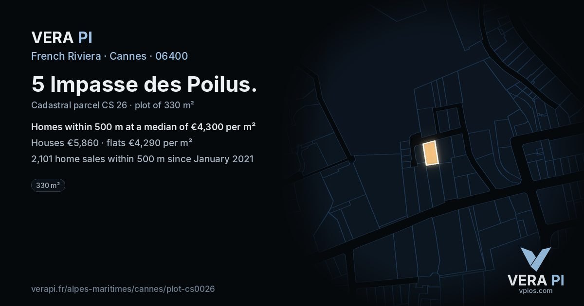 5 Impasse des Poilus, Cannes at night – the plot lit, the parcels around coloured by the prices near them