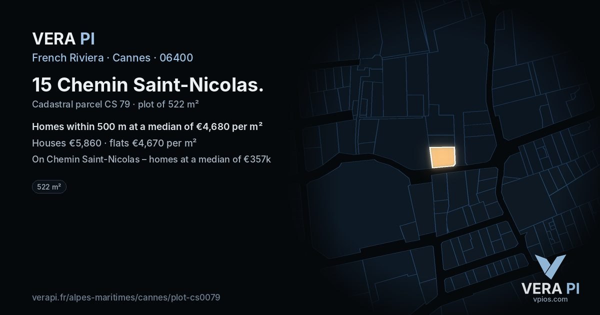 15 Chemin Saint-Nicolas, Cannes at night – the plot lit, the parcels around coloured by the prices near them