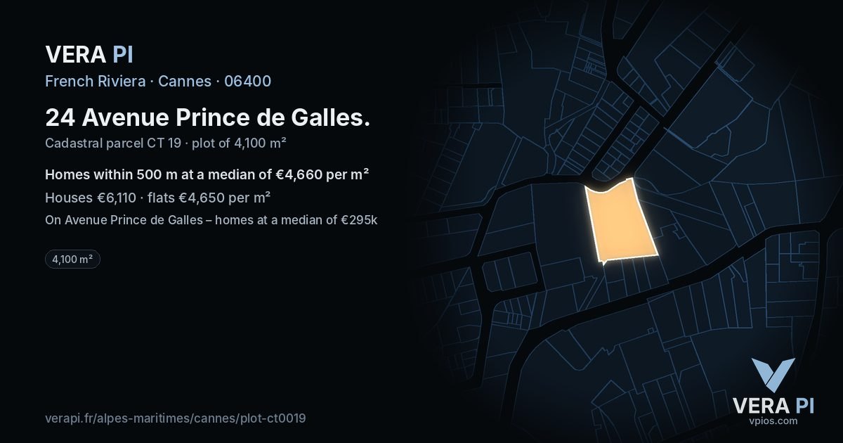 24 Avenue Prince de Galles, Cannes at night – the plot lit, the parcels around coloured by the prices near them