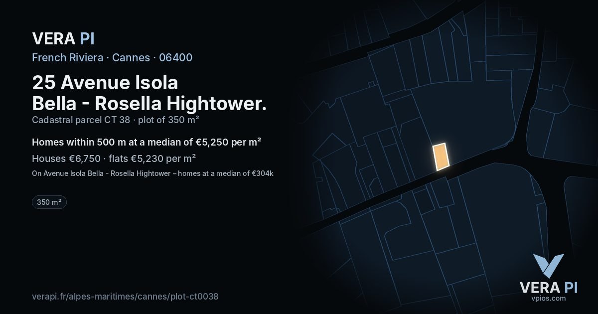 25 Avenue Isola Bella - Rosella Hightower, Cannes at night – the plot lit, the parcels around coloured by the prices near them
