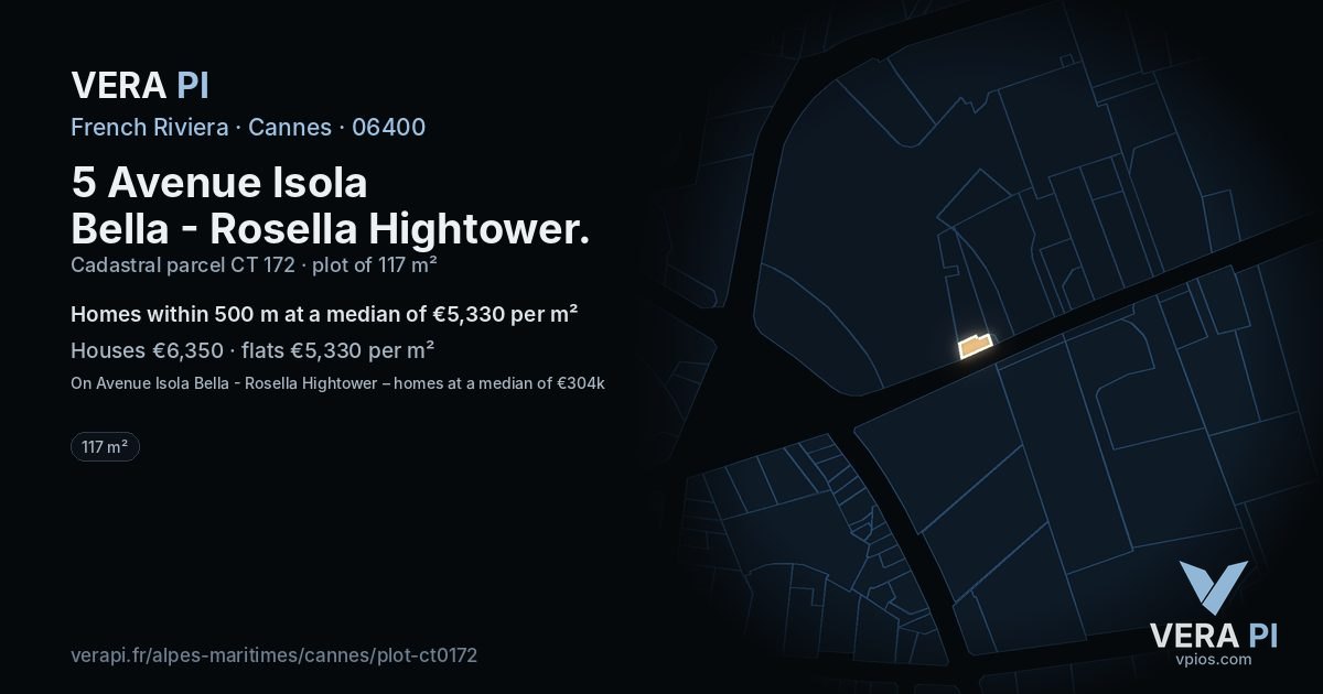 5 Avenue Isola Bella - Rosella Hightower, Cannes at night – the plot lit, the parcels around coloured by the prices near them