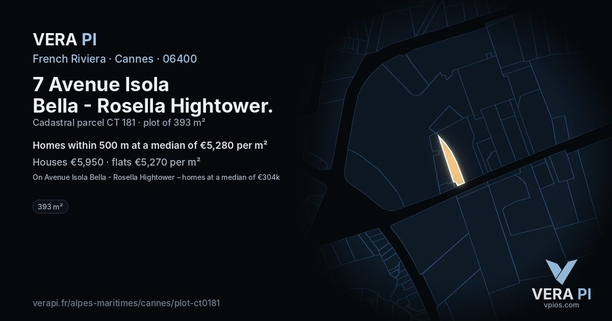 7 Avenue Isola Bella - Rosella Hightower, Cannes at night – the plot lit, the parcels around coloured by the prices near them