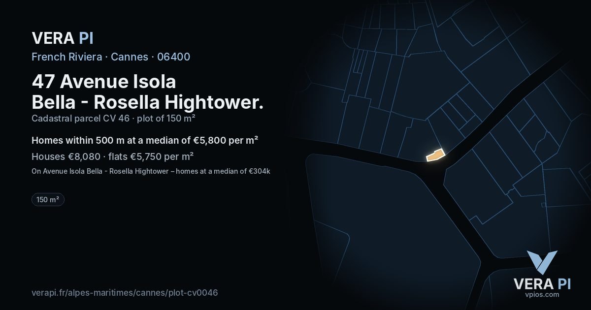 47 Avenue Isola Bella - Rosella Hightower, Cannes at night – the plot lit, the parcels around coloured by the prices near them