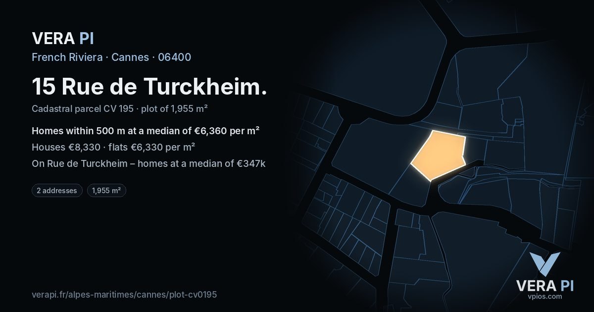 15 Rue de Turckheim, Cannes at night – the plot lit, the parcels around coloured by the prices near them