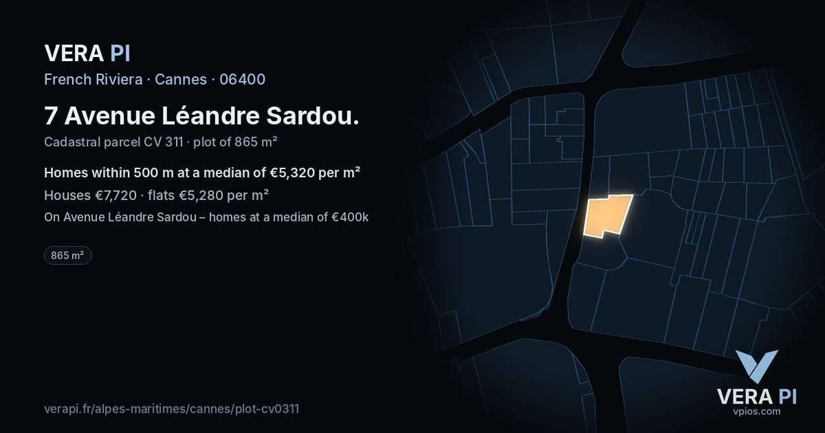 7 Avenue Léandre Sardou, Cannes at night – the plot lit, the parcels around coloured by the prices near them