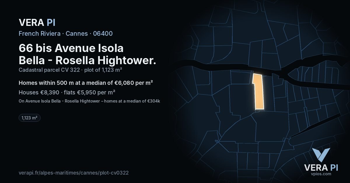 66 bis Avenue Isola Bella - Rosella Hightower, Cannes at night – the plot lit, the parcels around coloured by the prices near them