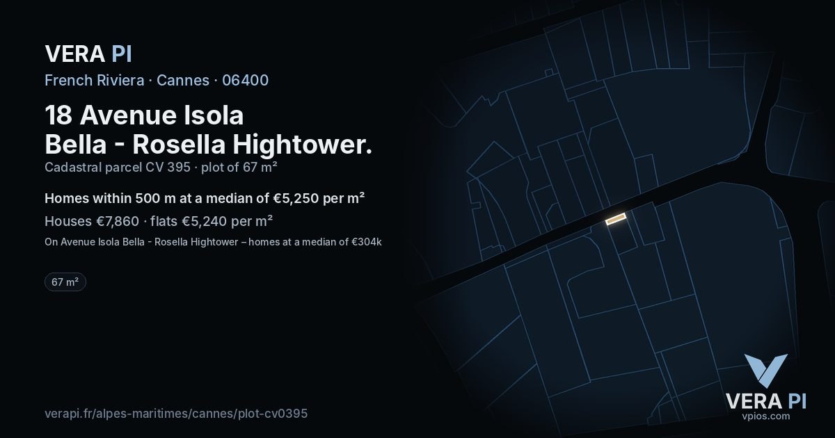 18 Avenue Isola Bella - Rosella Hightower, Cannes at night – the plot lit, the parcels around coloured by the prices near them