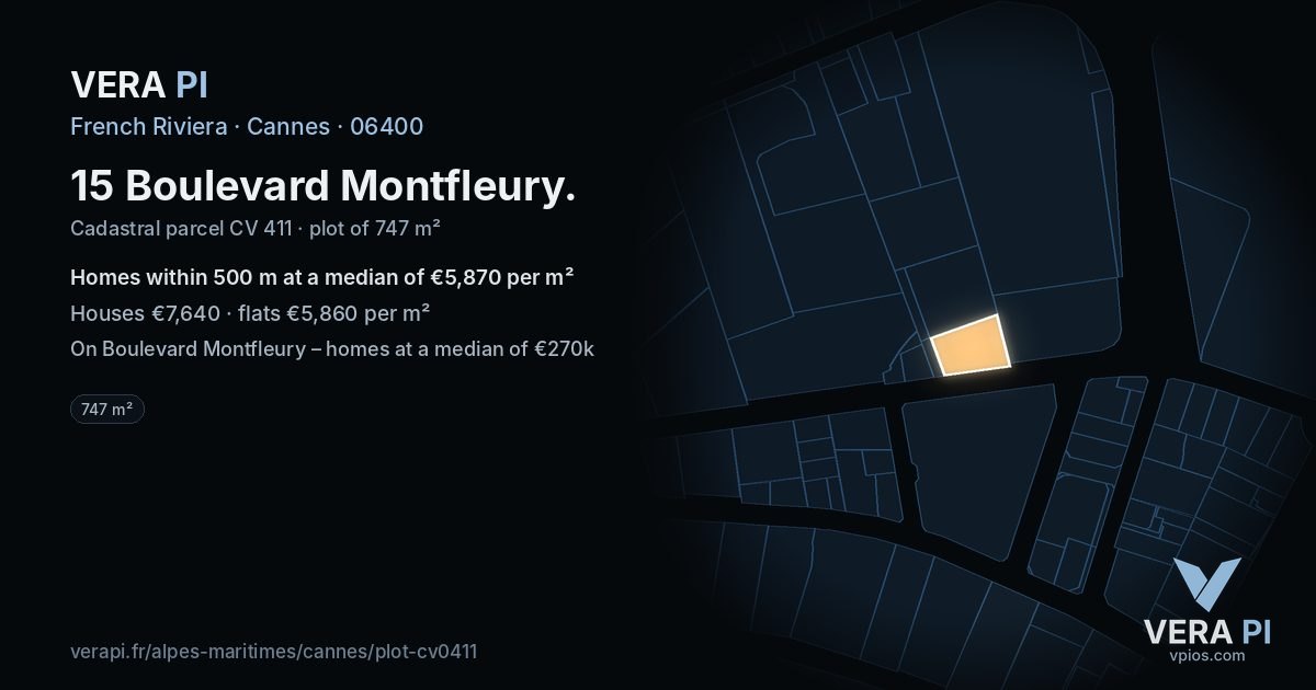 15 Boulevard Montfleury, Cannes at night – the plot lit, the parcels around coloured by the prices near them